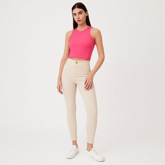 Zara Slim High Waist Pant Legging S Cream - Picture 1 of 7